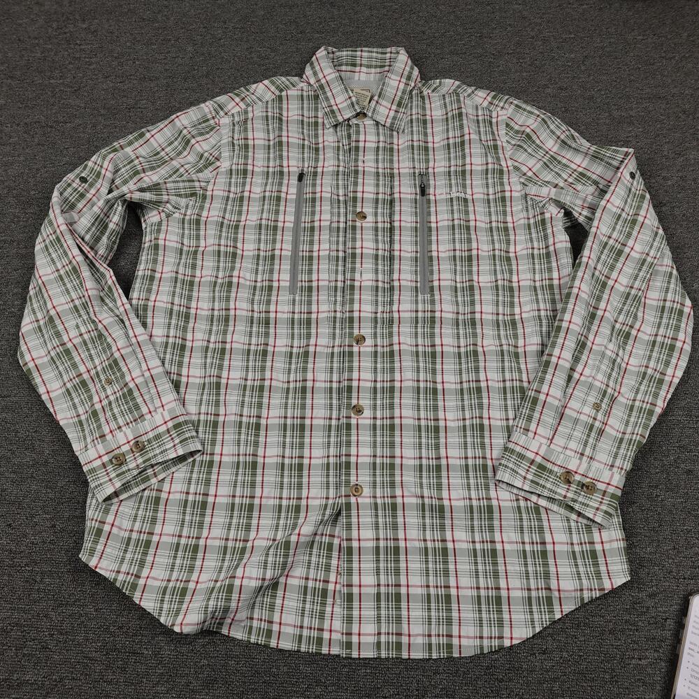 L.L.Bean Shirt Mens Medium Green Plaid Long Sleeve Fishing Lightweight Outdoor